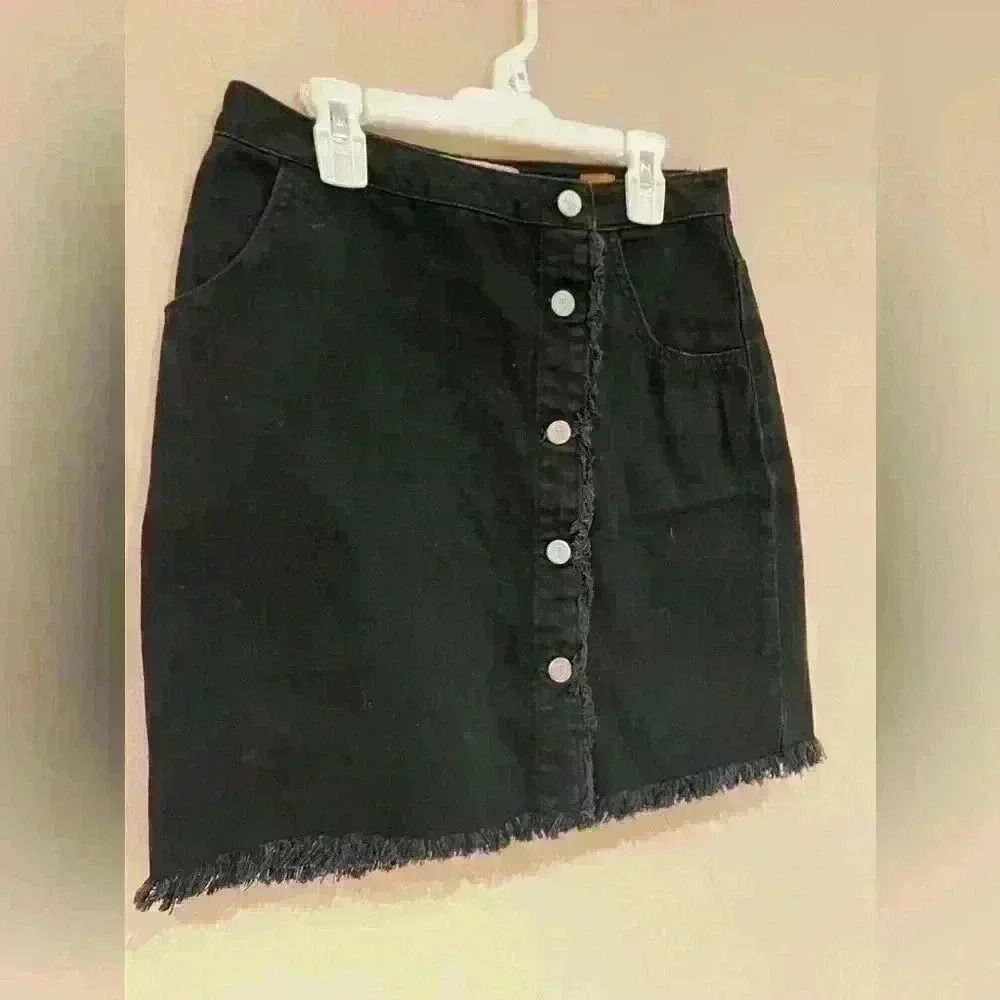 ANTHROPOLOGY Pilcro and the Letterpress Black Full Button Jean Skirt Size 4 - Picture 2 of 12